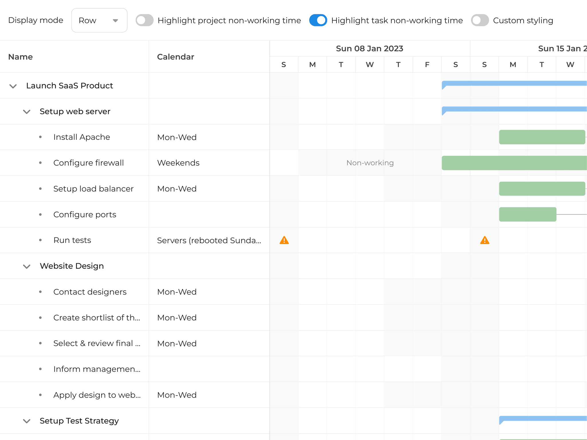 Bryntum Gantt Task calendars demo