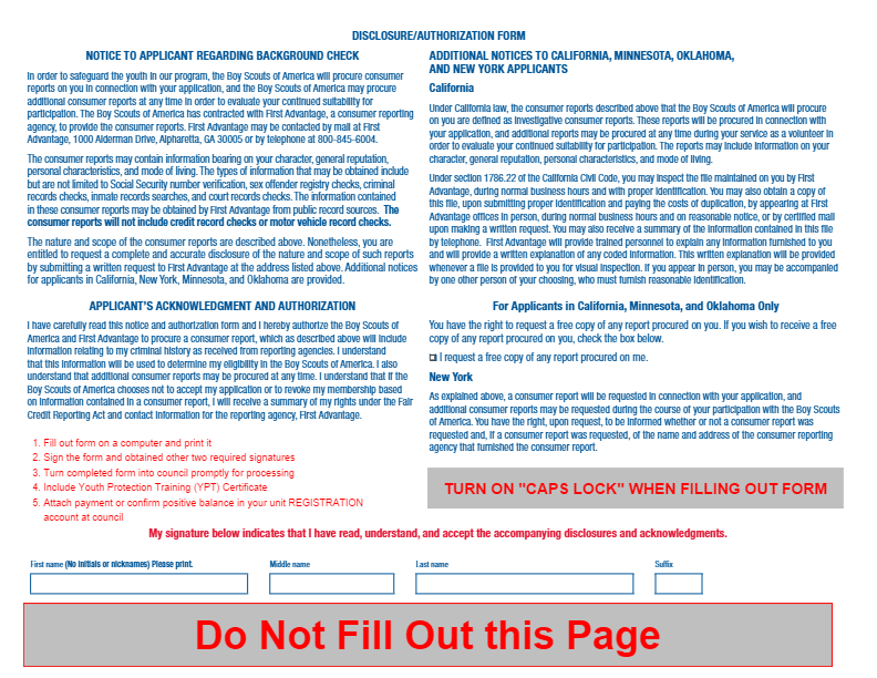 Bsa Adult Registration Form Fillable Printable Forms Free Online