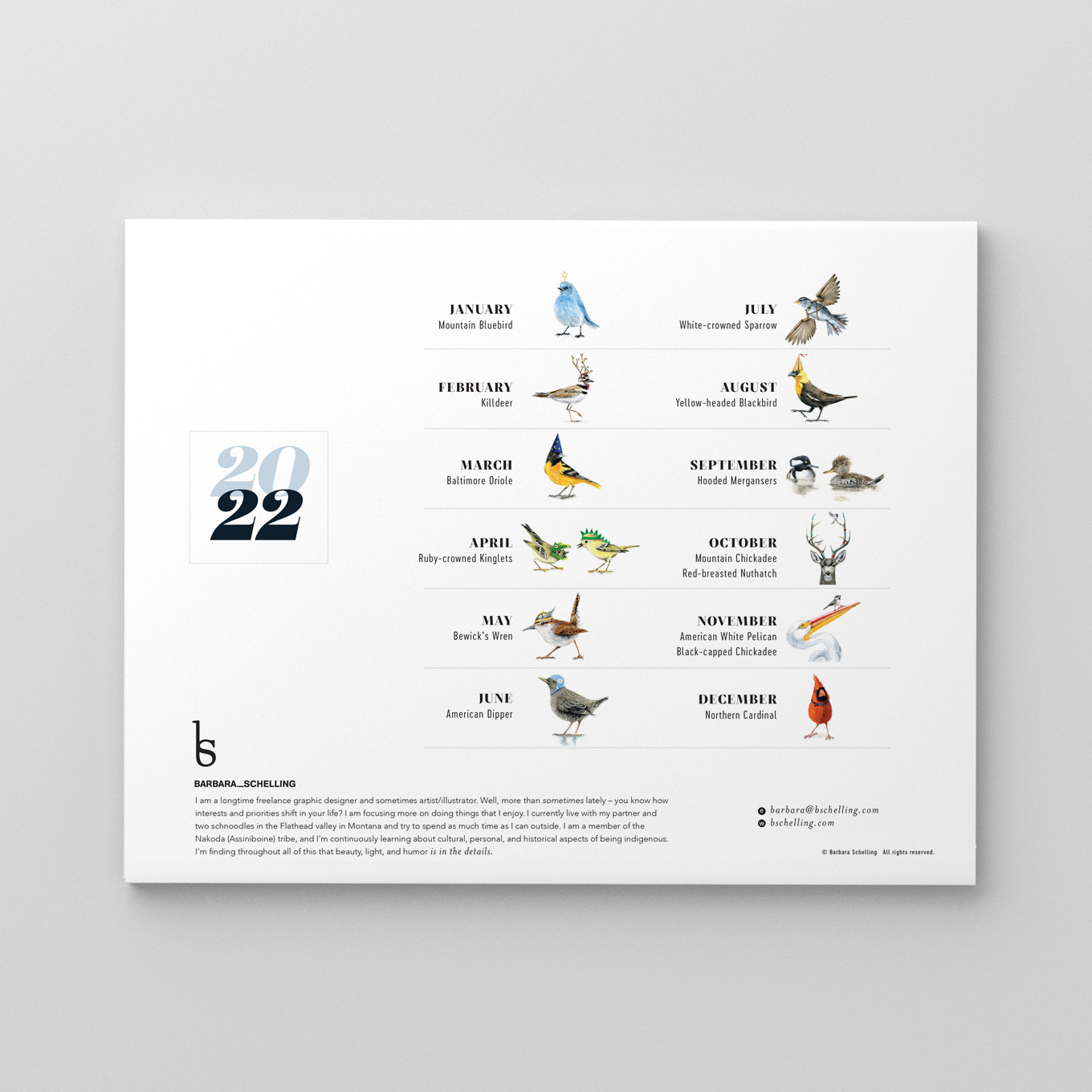 2022 Bird Calendar – Barbara Schelling
