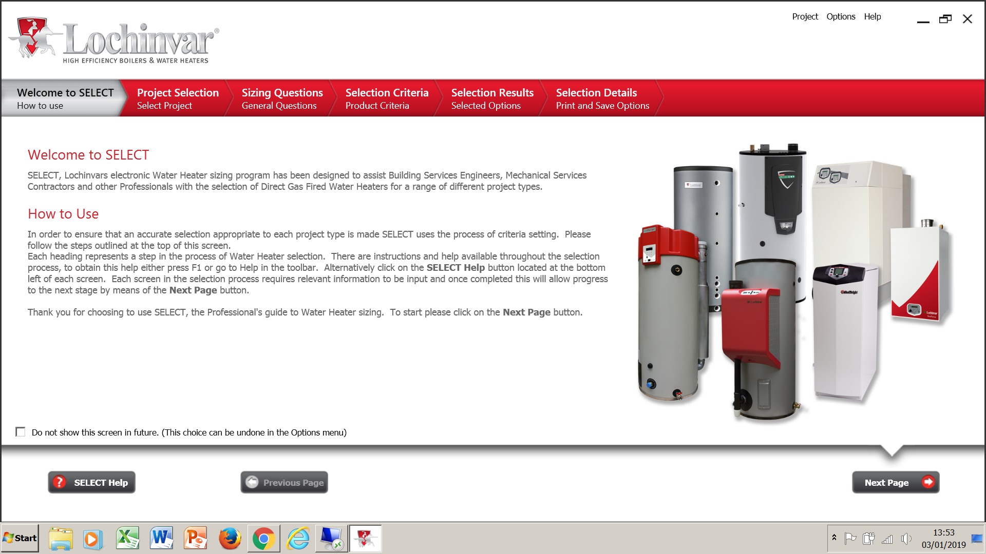 SELECT direct gasfired water heater sizing programme BSEE