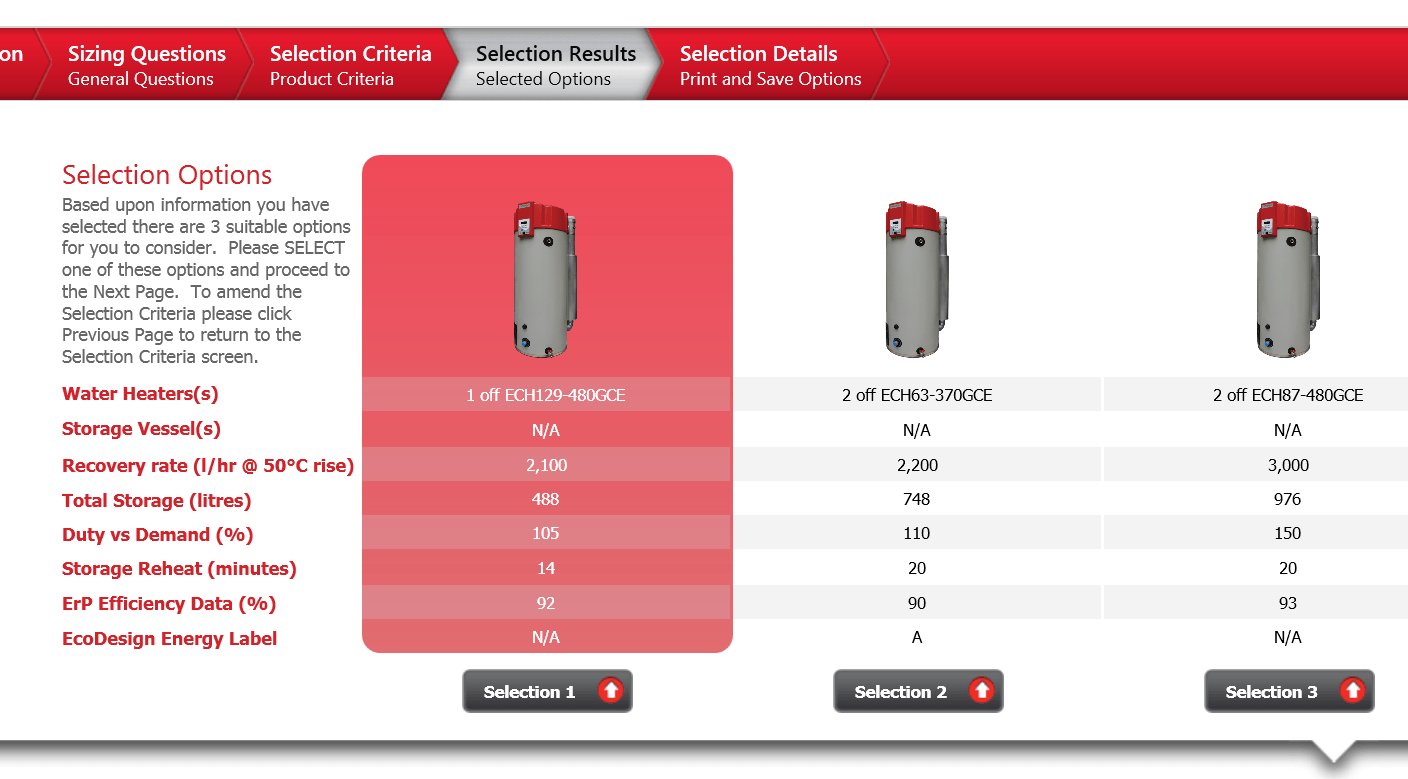 SELECT direct gasfired water heater sizing programme BSEE