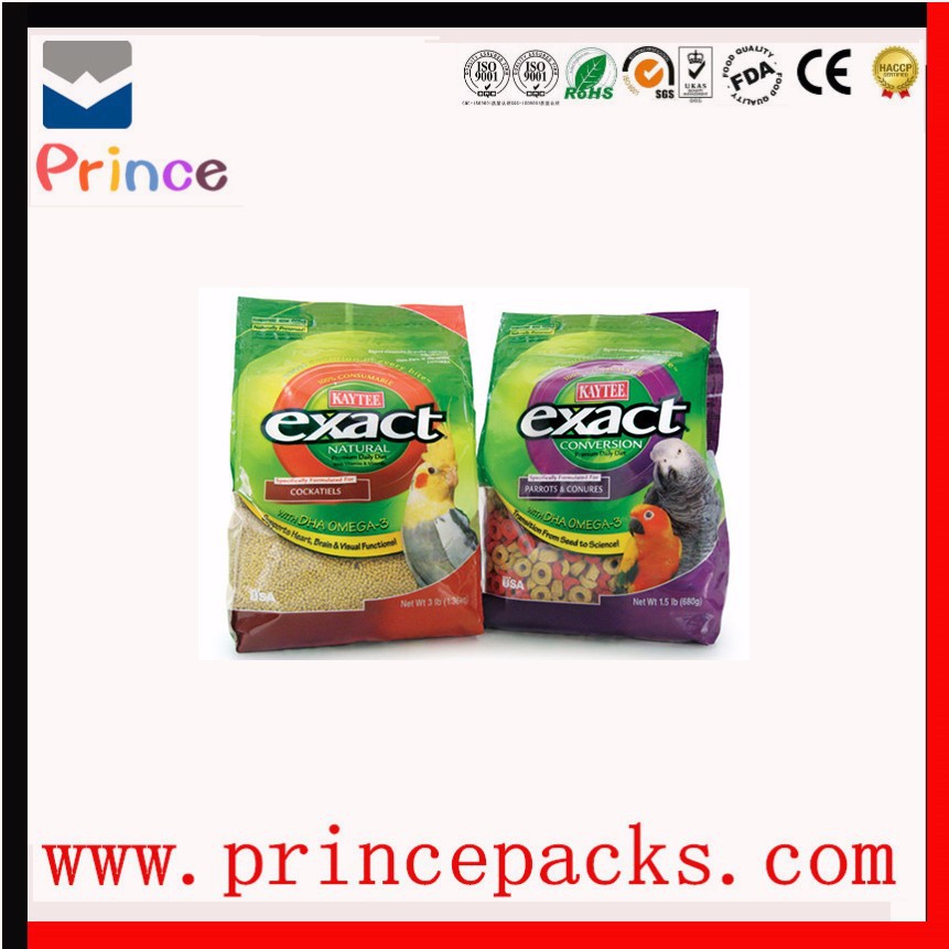 Side Gusset Plastic Pet Food Packaging Bag And Flat Bottom With Zippe