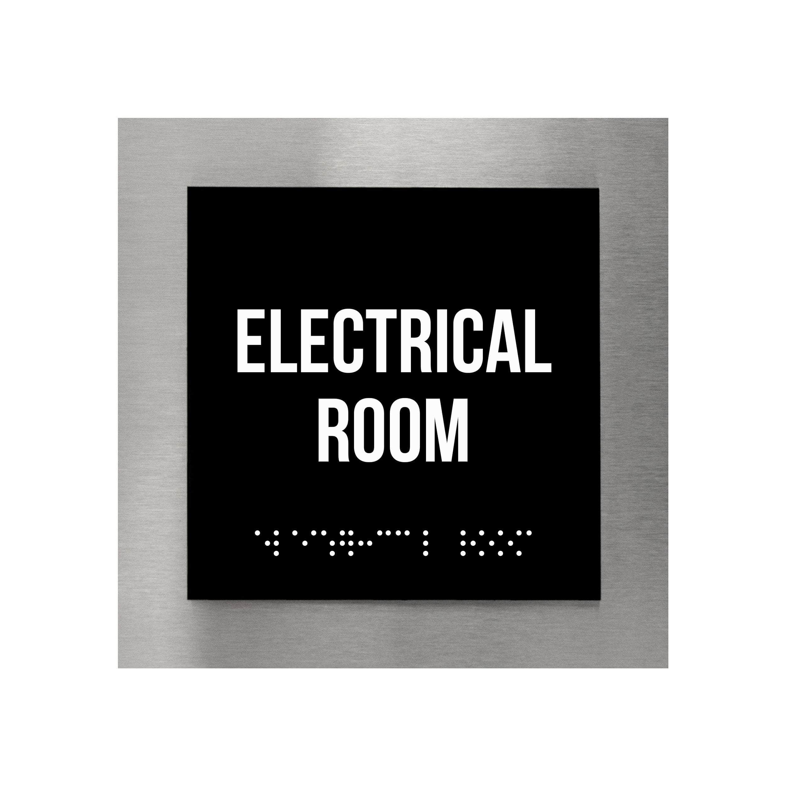 Electrical Room Door Sign Stainless Steel & Acrylic Plate — "Modern