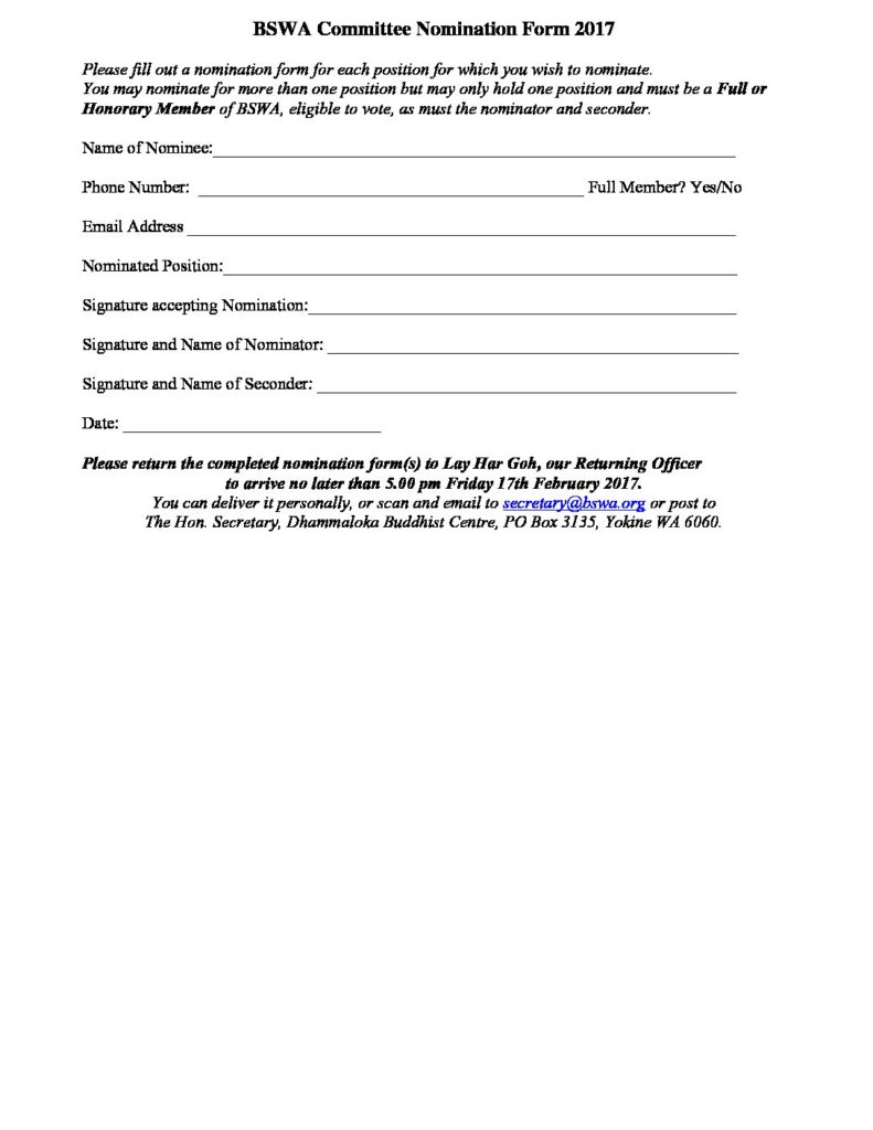 Nomination Form 2017 Buddhist Society of Western Australia