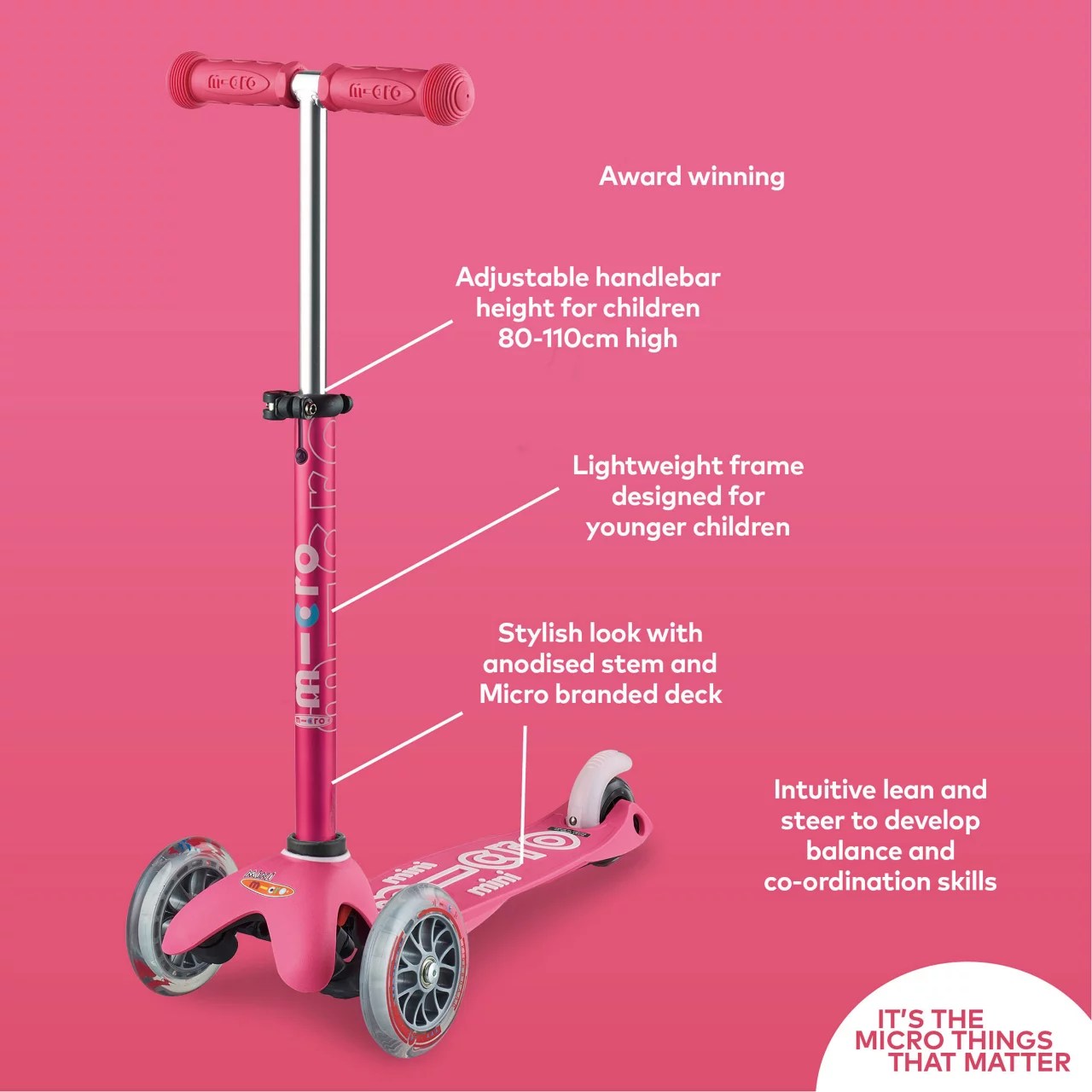 Girls Mini Micro 3in1 Deluxe Push Along Scooter