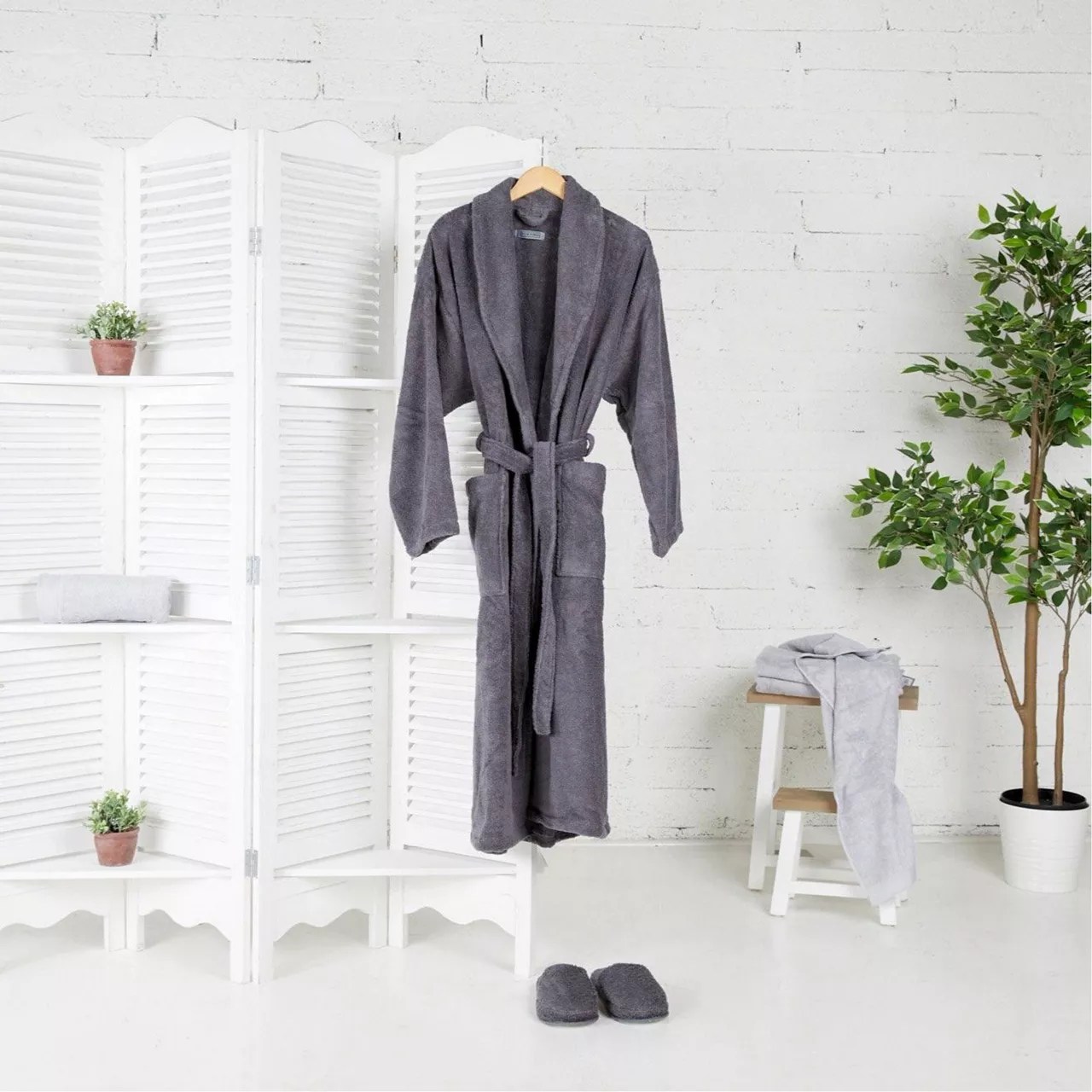Foxford Luxury Bathrobe & Slippers Grey