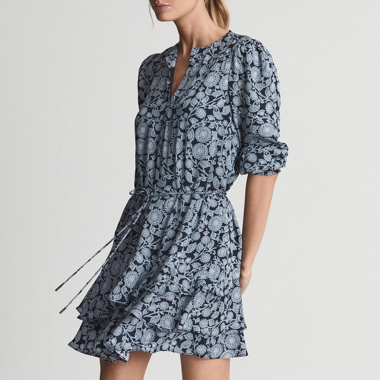REISS Leanna Floral Print Flippy Dress