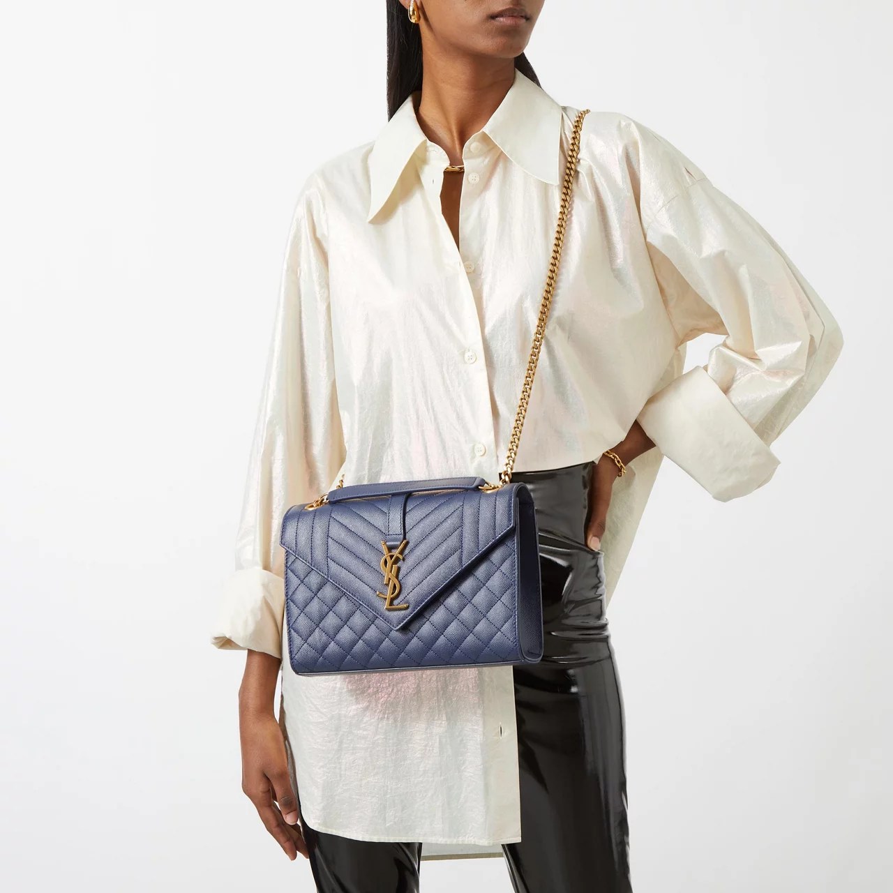 SAINT LAURENT Envelope Medium Quilted Leather Bag