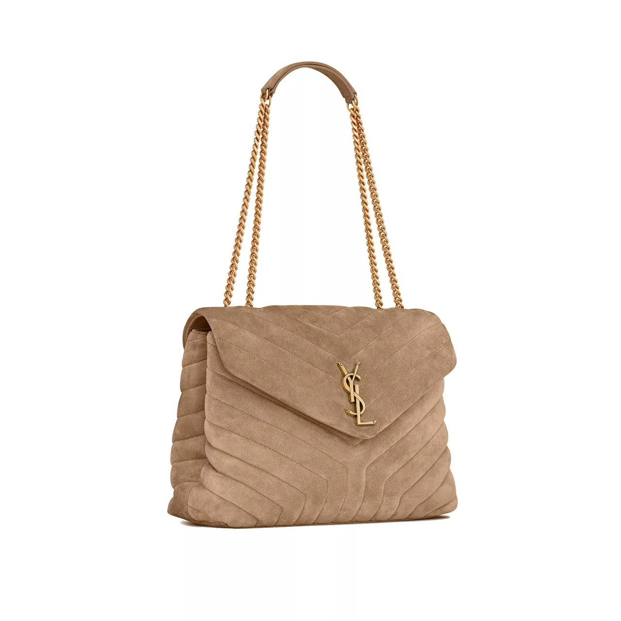 SAINT LAURENT Lou Lou Medium Quilted Suede Shoulder Bag