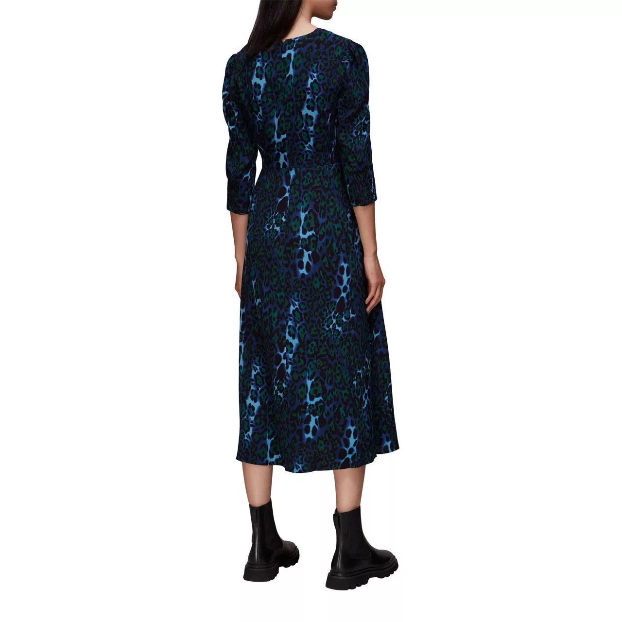 WHISTLES Night Cat Print Midi Dress