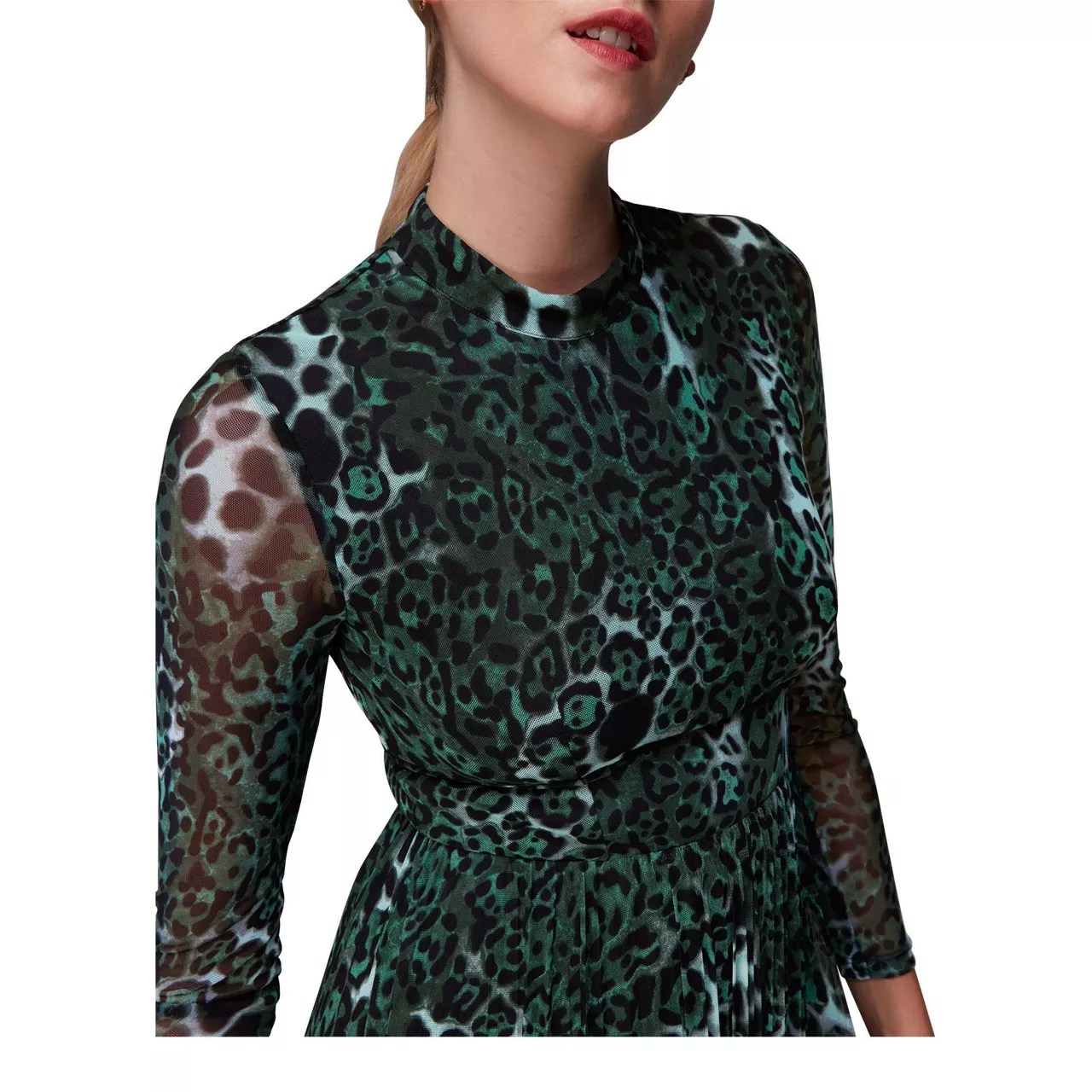 WHISTLES Night Cat Pleated Mesh Dress