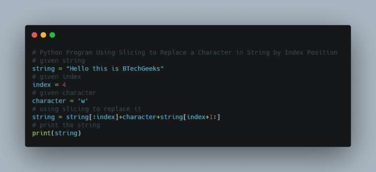 Python Replace Character in String by Index Position How do you Replace Character at Index in