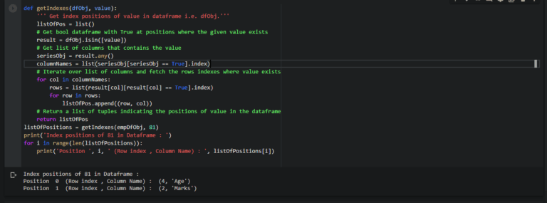 Python Find indexes of an element in pandas dataframe Python Pandas