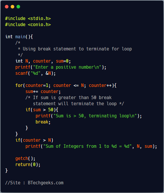 Break Statement C Programming BTech Geeks