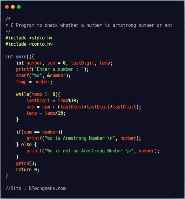 C Program to Check Armstrong Number BTech Geeks