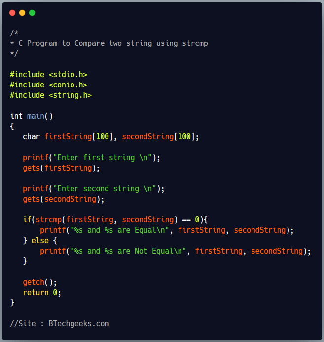 How to compare two strings in c C Program to Compare Two Strings