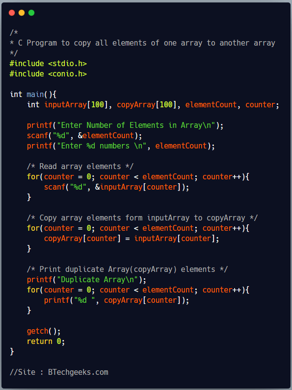 C Program to Copy Elements From One Array to Another Array BTech Geeks