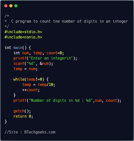C Program to Count Number of Digits in an Integer BTech Geeks