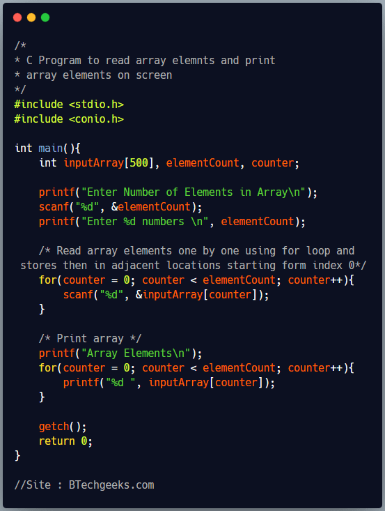 C printf array C Program to Read and Print Elements of an Array BTech Geeks