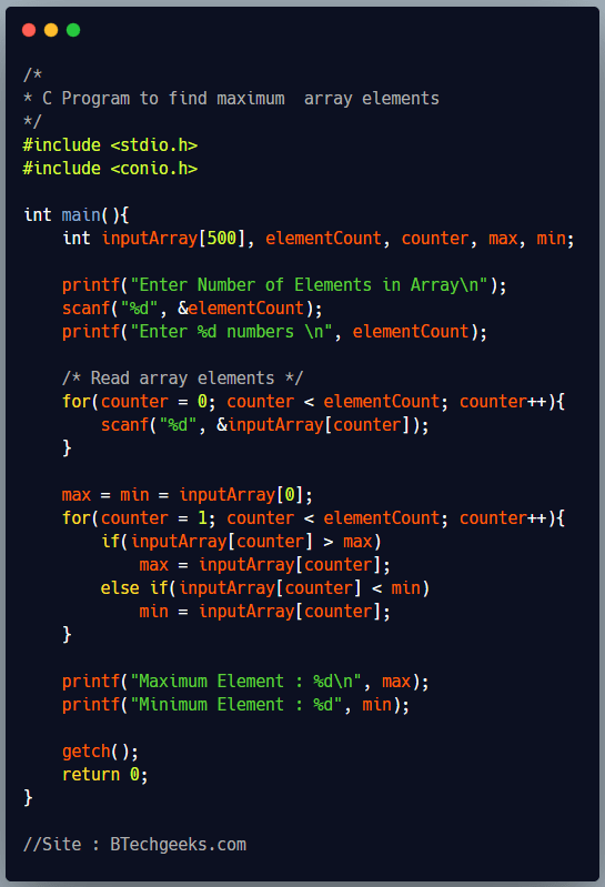 C Program to find Maximum and Minimum Element of an Array BTech Geeks