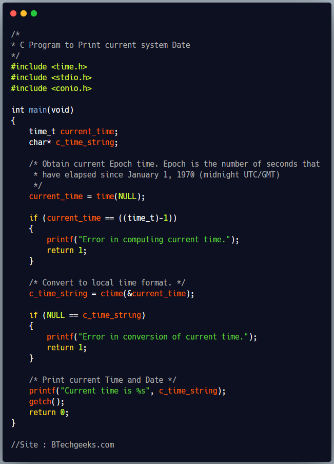C print time C Program to Print Current Date and Time BTech Geeks