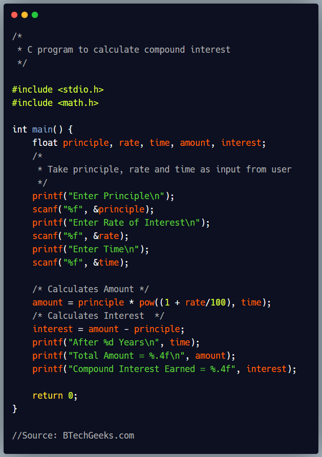 C Program For Compound Interest