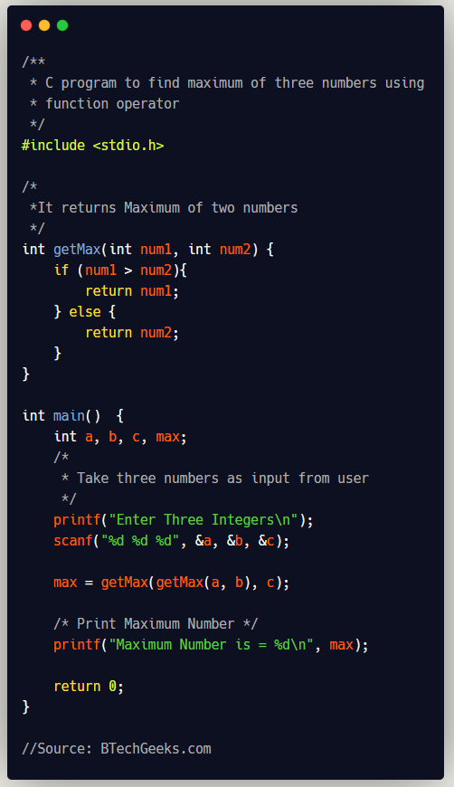 C Program to Find Maximum of Three Numbers BTech Geeks