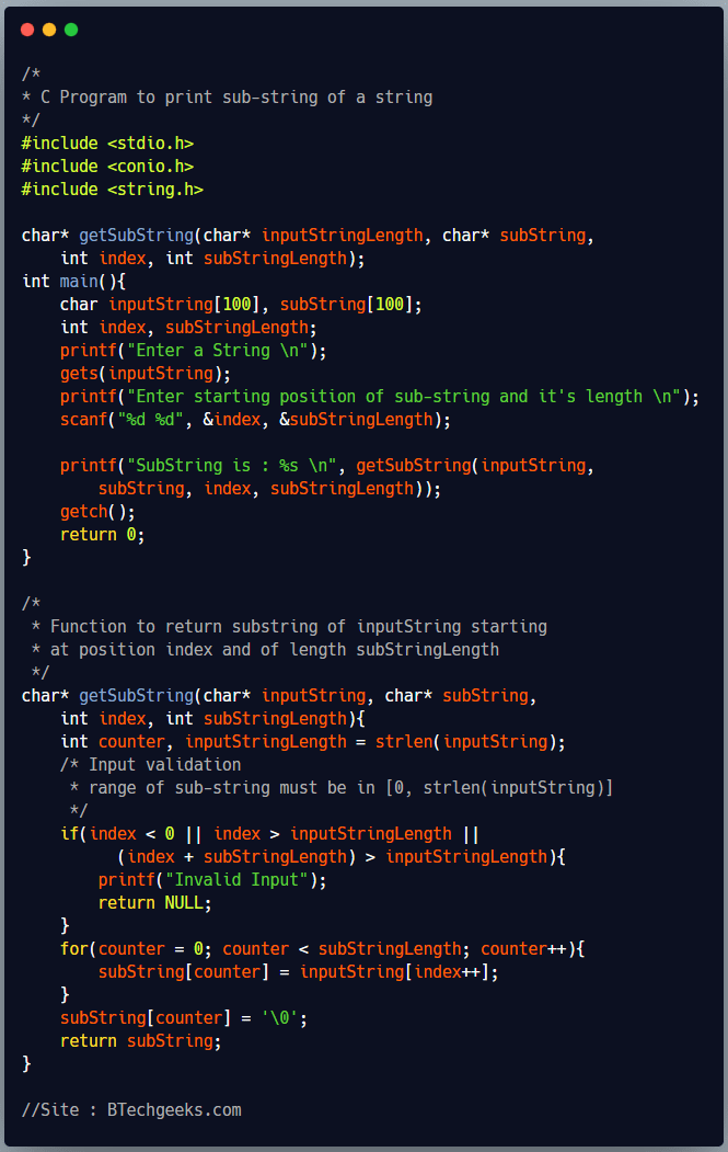 Get substring c C Program to Fetch a Substring From a String BTech