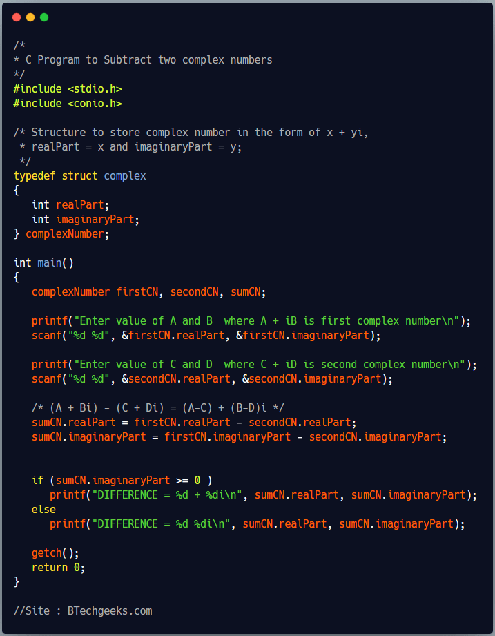 C Program to Add Two Complex Numbers BTech Geeks