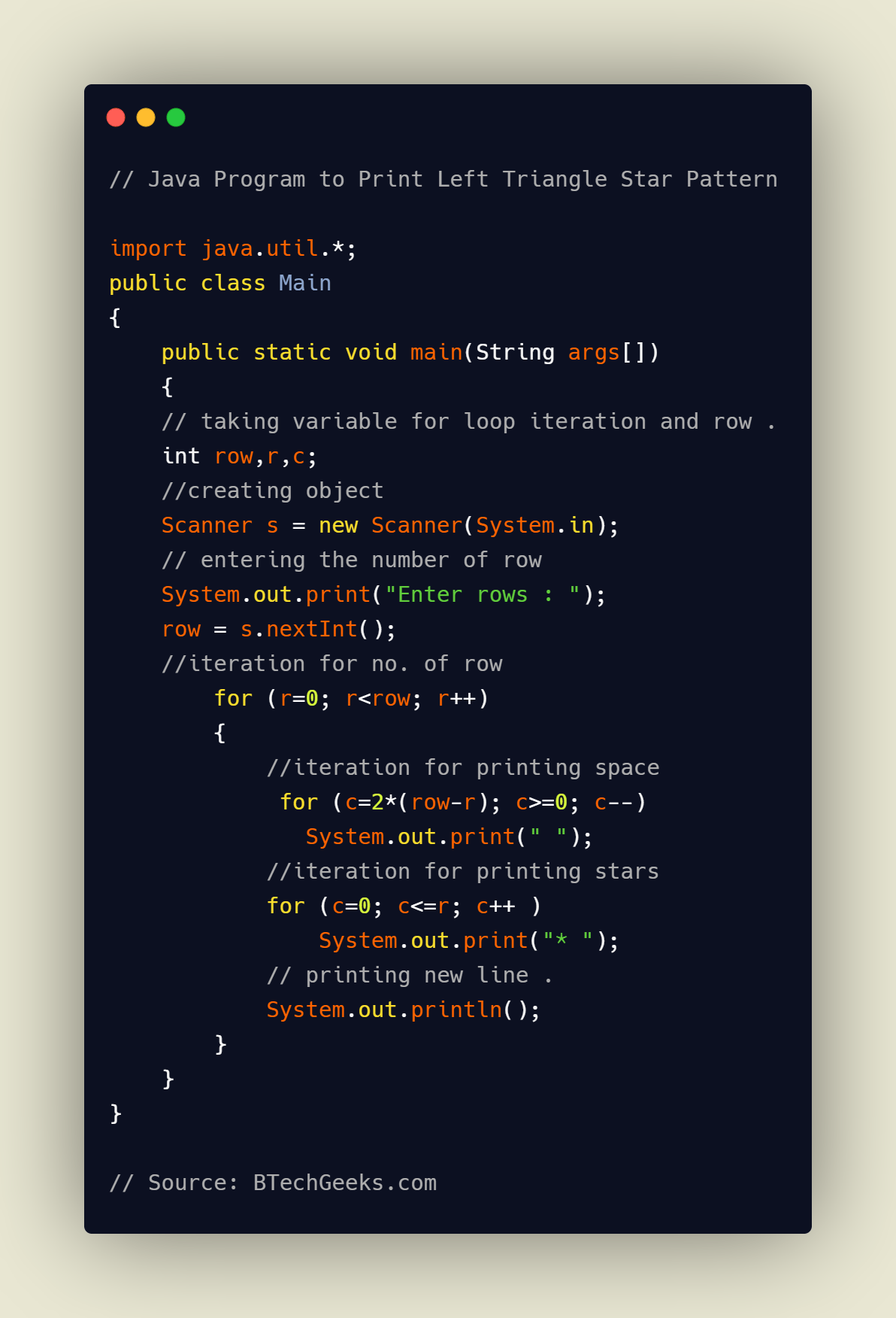 Triangle programs in java Java Program to Print Left Triangle Star