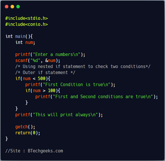 C programming if statement multiple conditions Nested If Statement in C Programming BTech Geeks