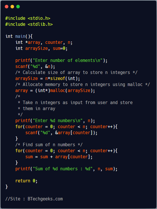 malloc C Library Function BTech Geeks