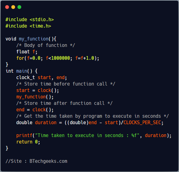 C program to find time taken by a program or function to execute in