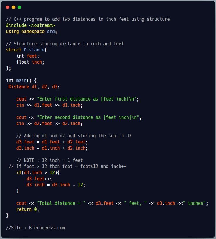 C++ Program to Add Two Distances in Inch and Feet Using Structures