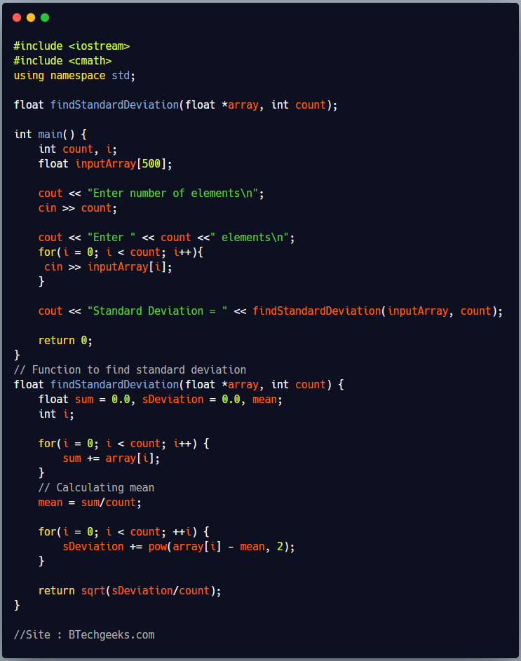 Standard deviation c++ C++ Program to Calculate Standard Deviation