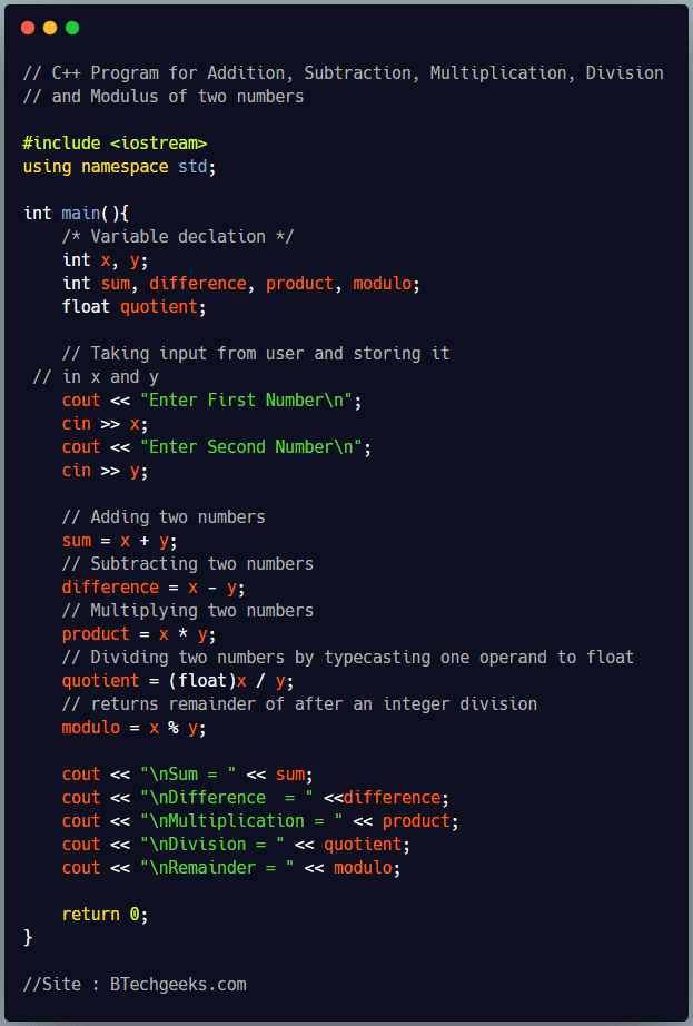 Division in c++ C++ Program to Perform Addition Subtraction