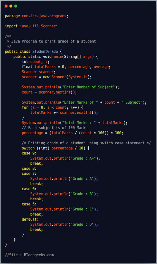Java program to calculate grades Java Program to Calculate Grade of