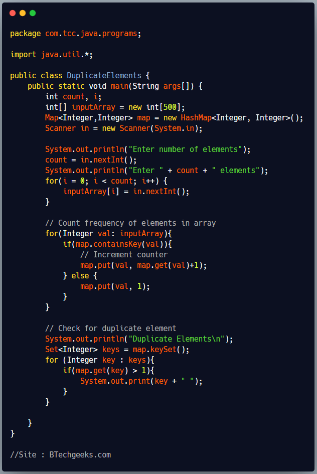 Find duplicate elements in array in java Java Program to Find