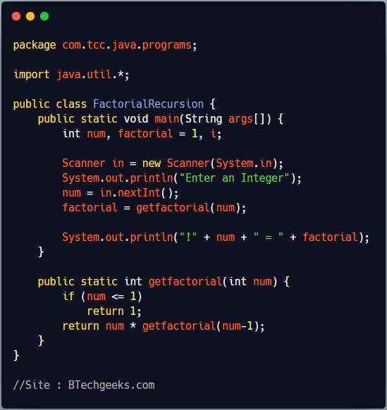 Factorial using recursion java Java Program to Find Factorial of a
