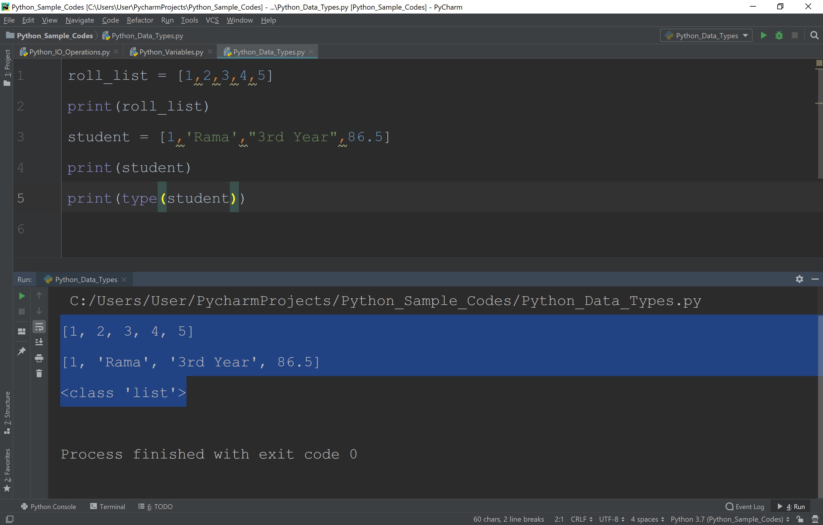 Python Tutorials Data types integer, floating point, string, list