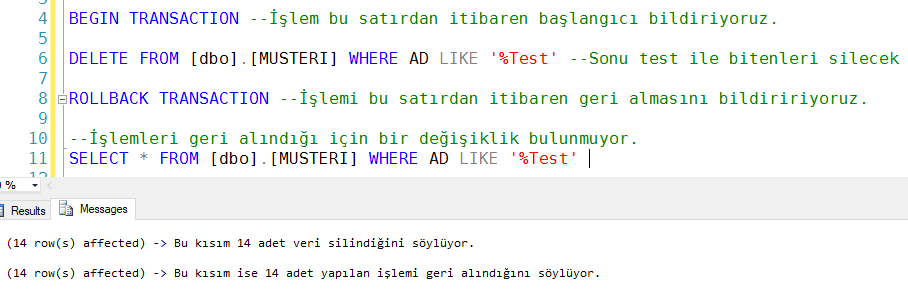 İşlemi geri alma ROLLBACK Transaction Nedir? BT Omer