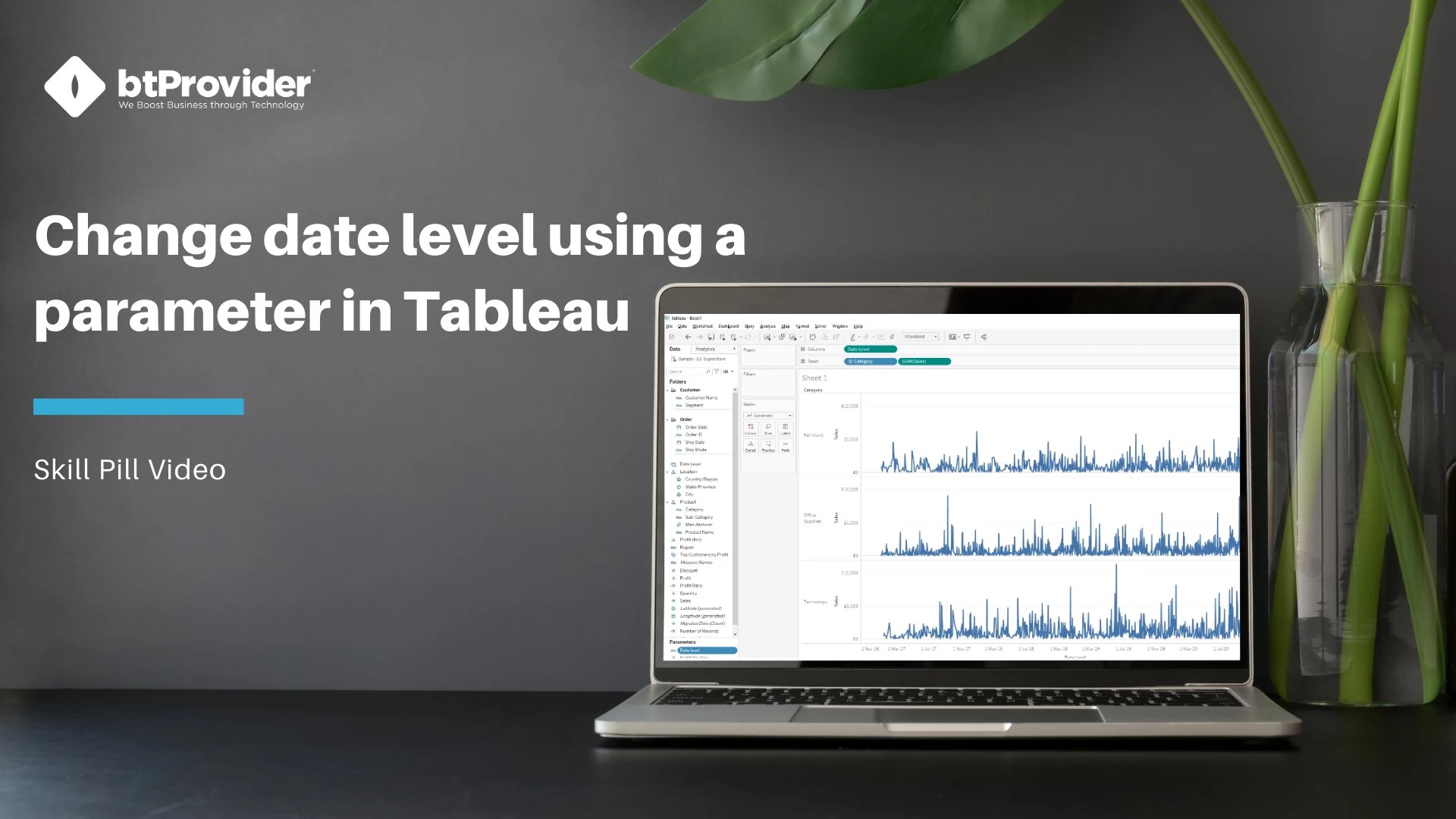 How to change date level using a parameter in Tableau Software Video