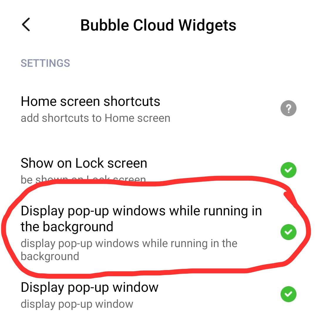 Enable “display popup windows” on new Xiaomi phones Bubble Cloud Widgets + WearOS Tile