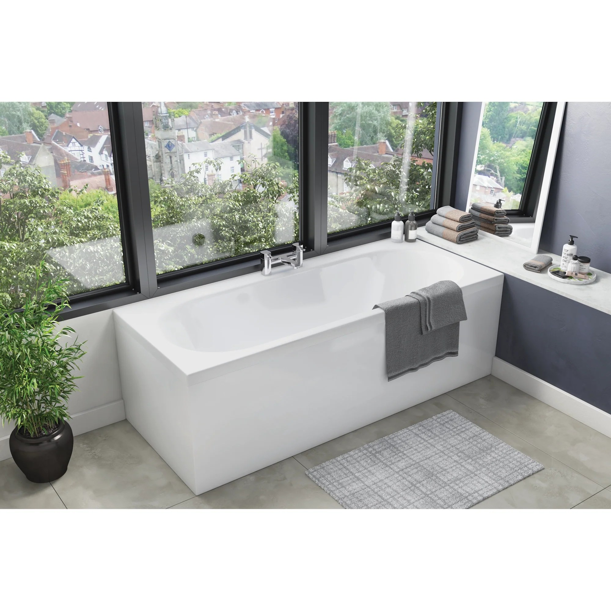 Waterproof White Gloss Bath Side Panel & End Panel Bubbles Showers and Bathrooms