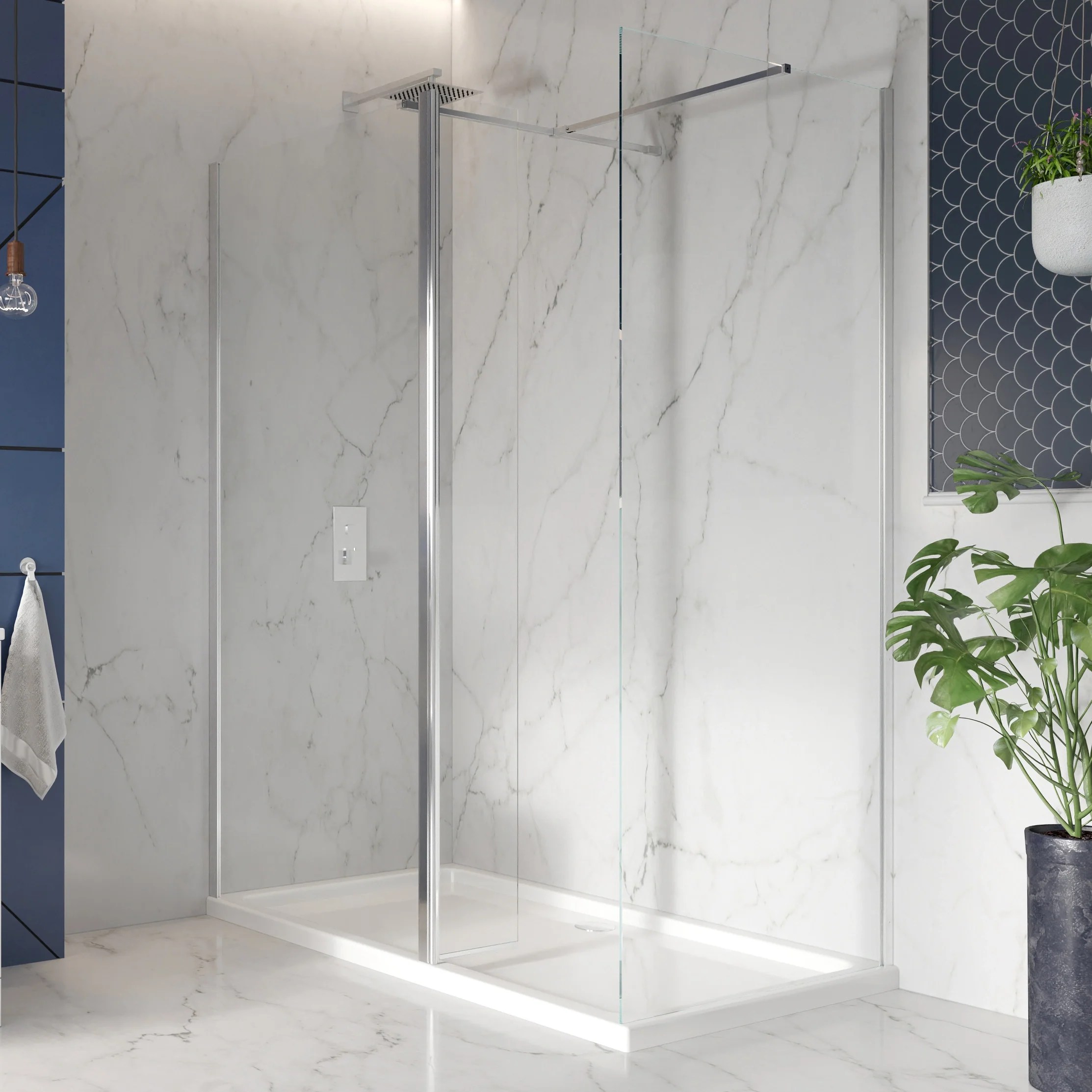 S8 Chrome Wet Room Panel with Flipper Panel Bubbles Showers and Bathrooms