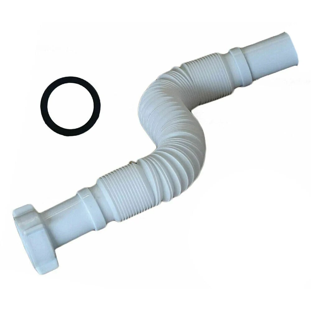 White Flexible Basin Sink Waste Pipe Trap 1 1/2' 40mm Bathroom Kitchen Bubbles Showers and