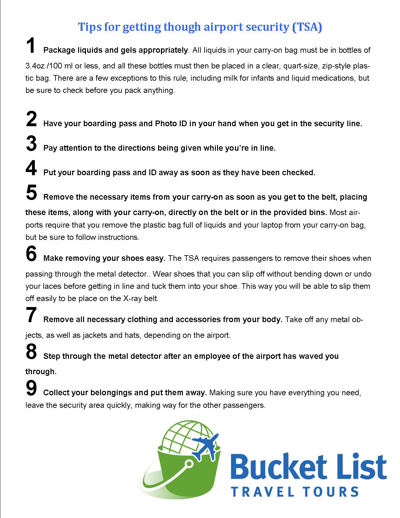 Tips For Getting Through TSA Bucket List Travel Tours