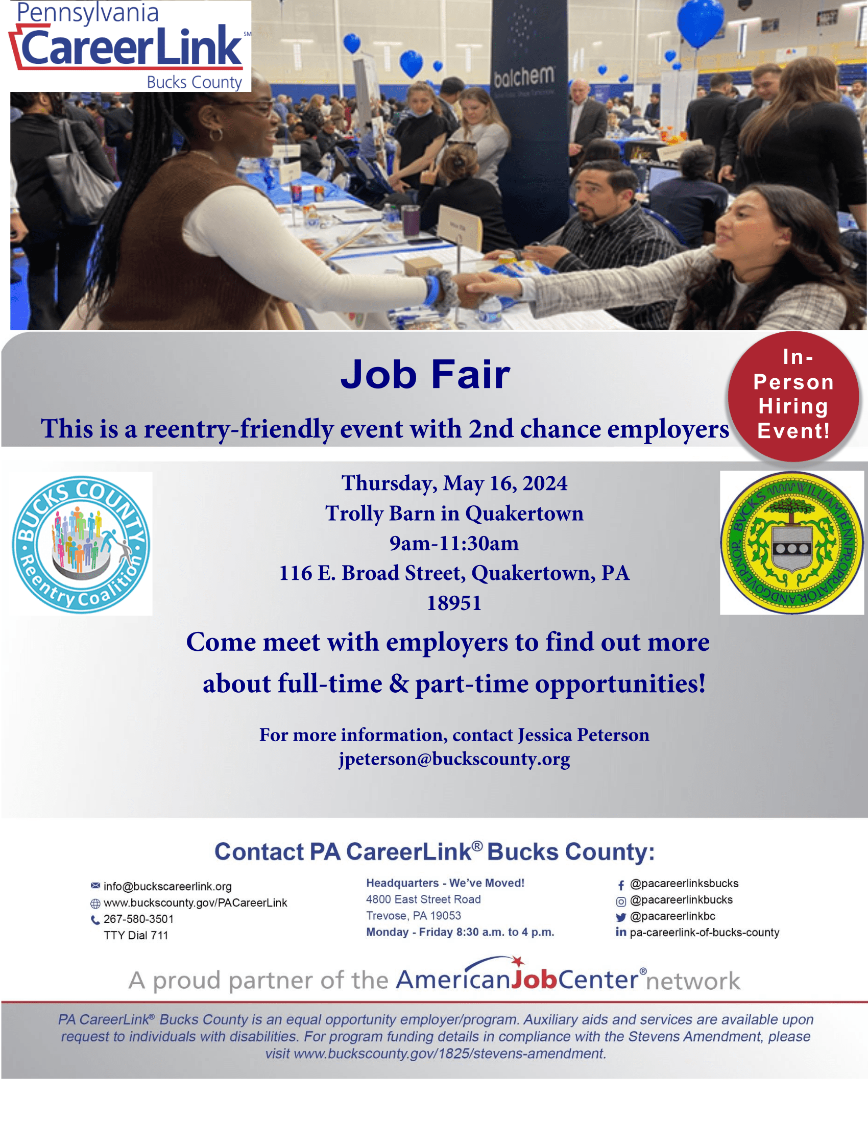 Reentry Friendly Job Fair in Quakertown May 16, 2024 Bucks County Reentry Coalition