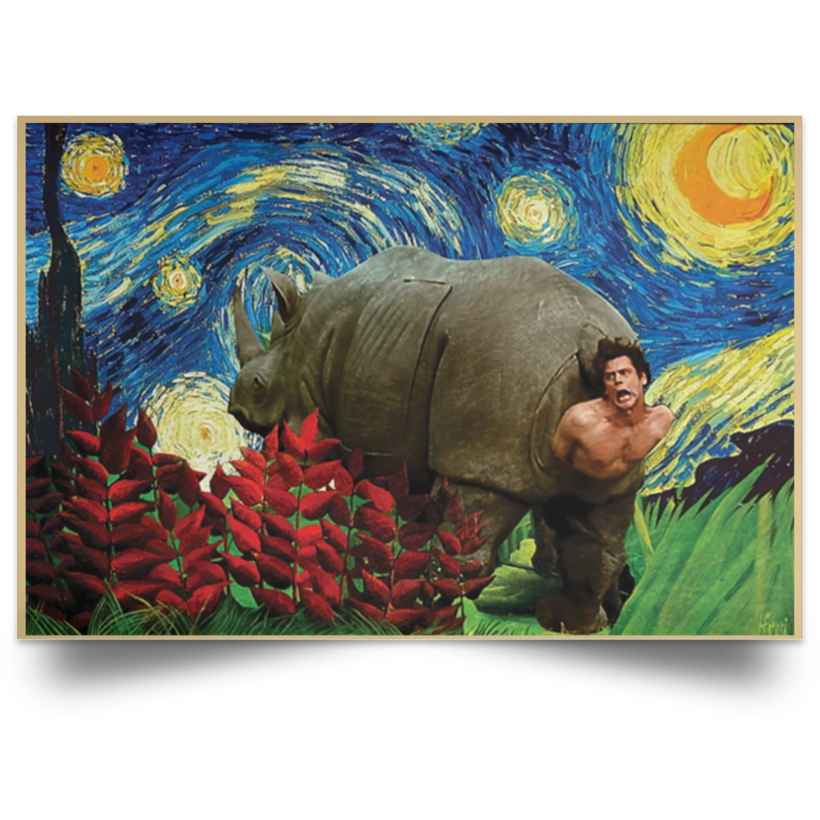 Rhino Scene Ace Ventura Starry Night Van Gogh poster, canvas