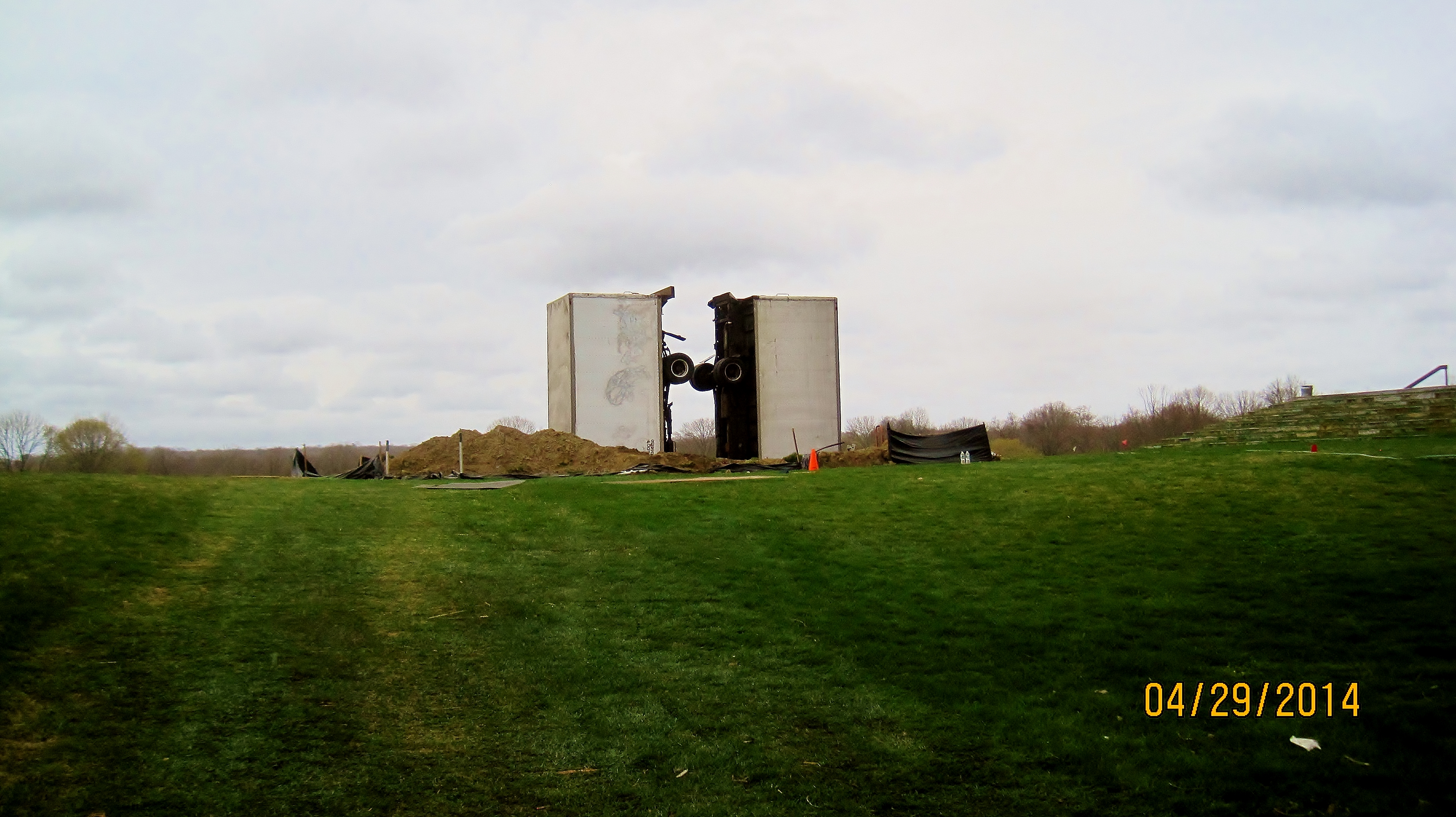 The Master Riggers at Budco were contracted by an artist to fabricate steel frames for two box trucks so they could be stood on end. We completed several test lifts at our own facility before transporting them to their final location for installation. 